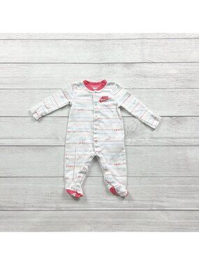 Nike Baby "Just Do It" White Long Sleeve Footed Sleeper Pajamas Snap 0-3 Months
